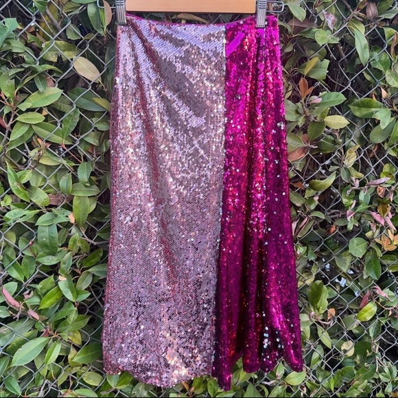 Pink Anthropologie NWT Fully Sequined Color block Skirt Endless Rose NEW XS Prom - Picture 9 of 12